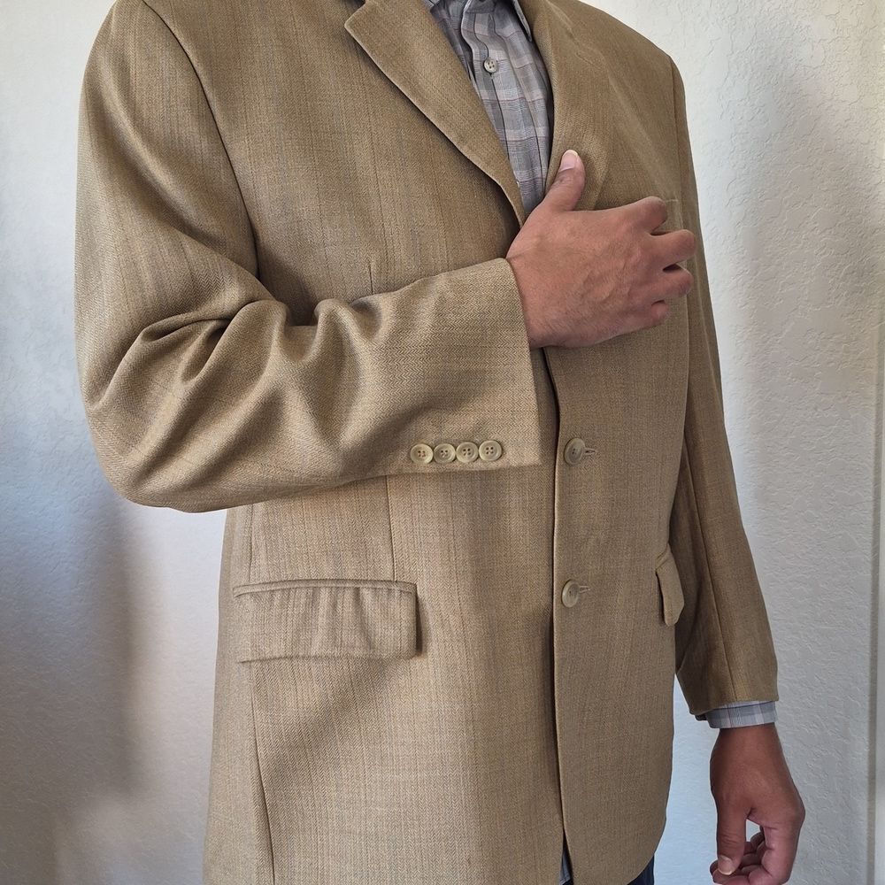 Chaps 100% Wool Three Button Smooth Blazer W/herringbone Pattern Sz 48R - Picture 15 of 17